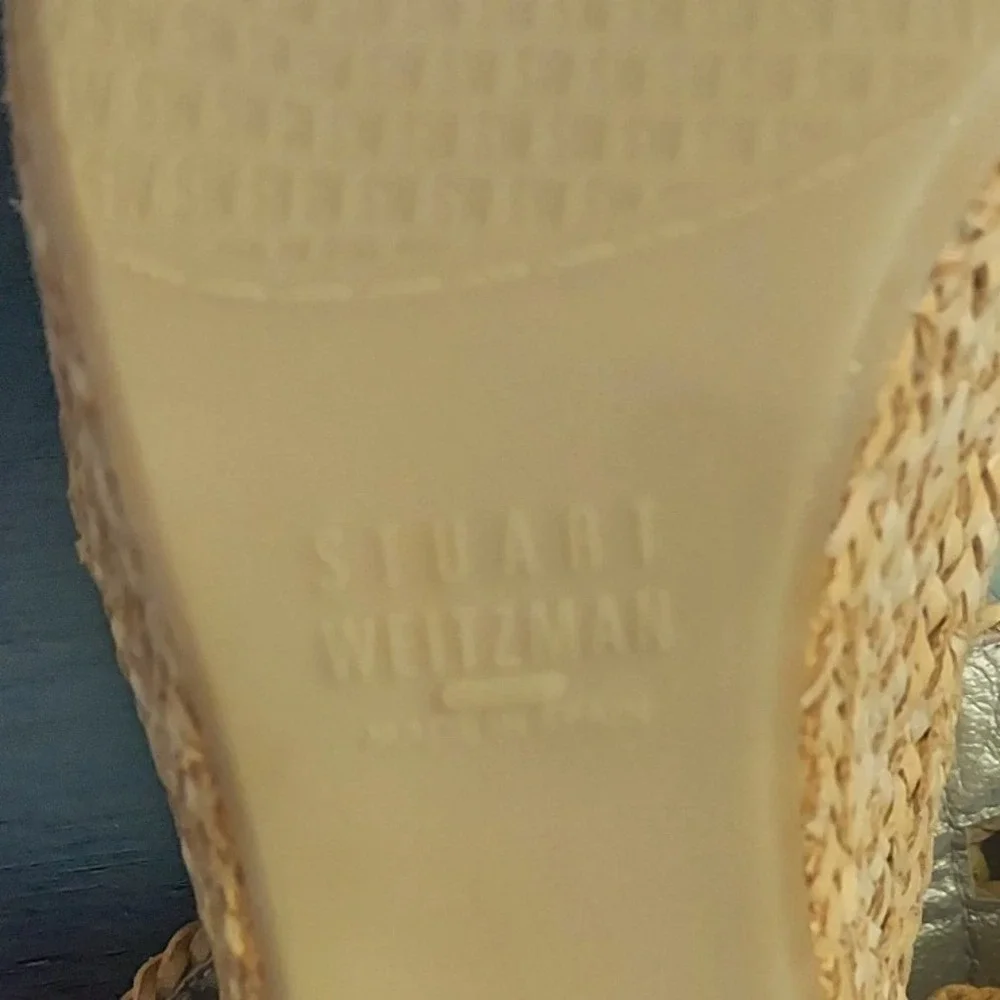 Stuart Weitzman Bohemian Tan Woven Raffia Wedge Resortwear Sandals Womens 8.5 M